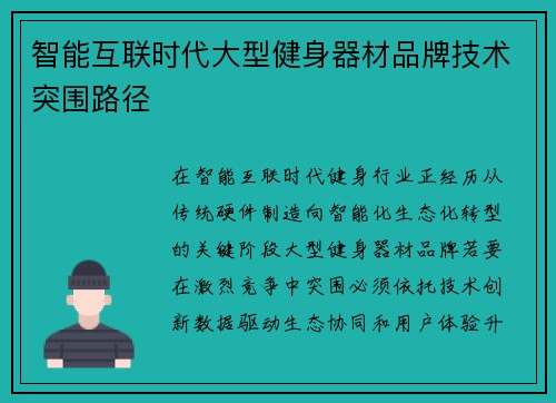 智能互联时代大型健身器材品牌技术突围路径